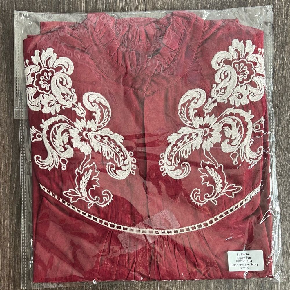 St. Roche Poppy Blouse in Berry and Ivory Embroidery. Size 4. NWT! - Picture 5 of 8